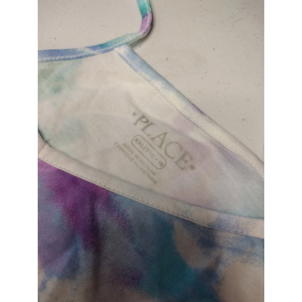 The Childrens Place Girls Tie Dye Strappy Tiered Ruffle Dress Purple Teal XXL 16 - Picture 3 of 5